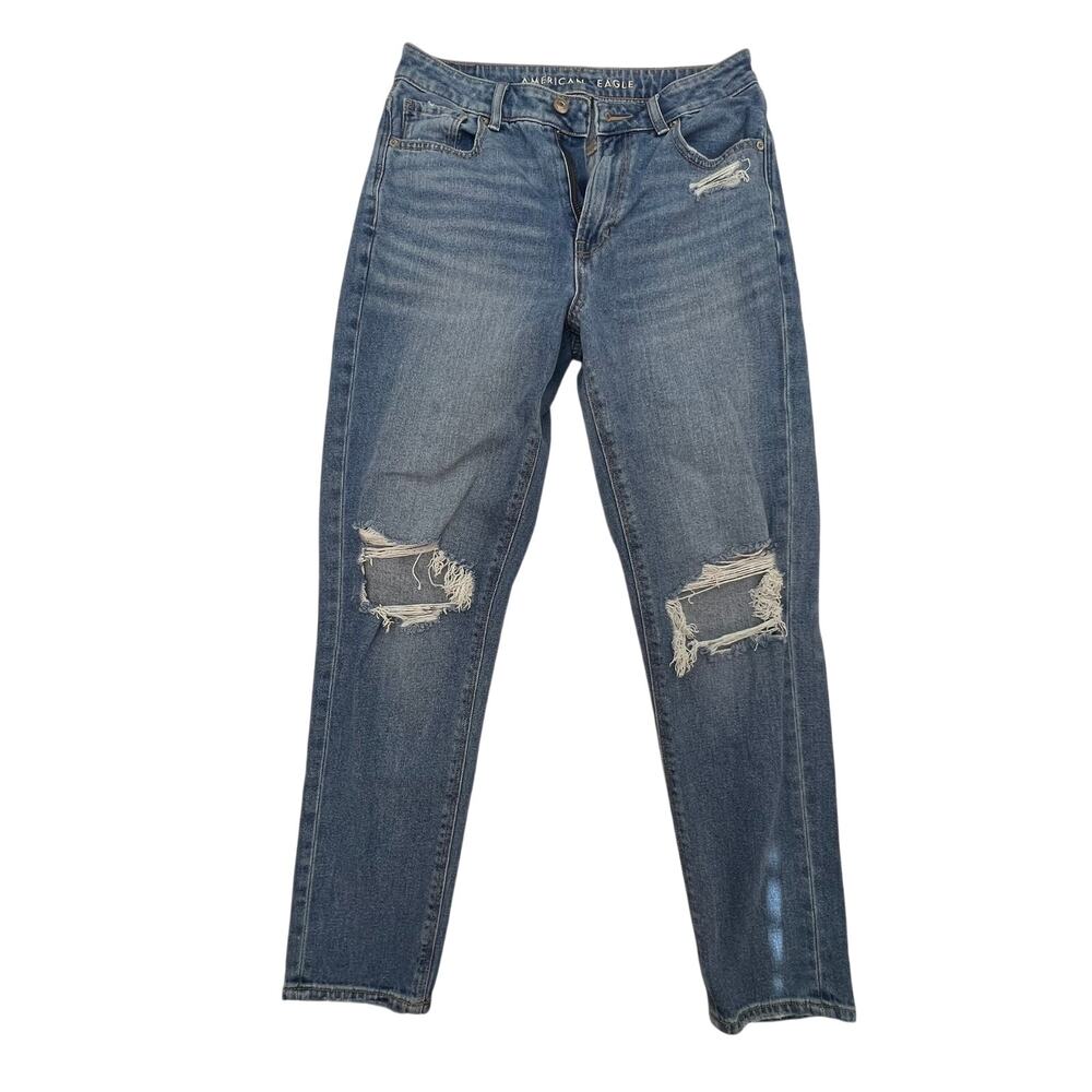 American Eagle Women's Mom Jean Size 4R Comfort‎ Stretch Waistband Distressed
